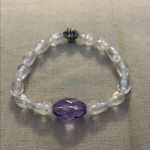 Elegant Purple and Clear Beaded Stretch Bracelet
